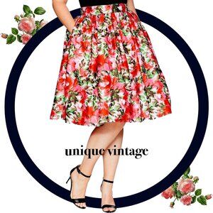 UNIQUE VINTAGE ~ Plus Size Floral Swing Skirt ~ 4XL (3X/20) VGUC